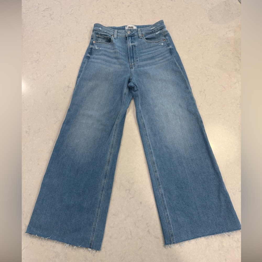 PAIGE Sz 27 Worn once- Wide-Leg High Rise Jeans in Blue Denim